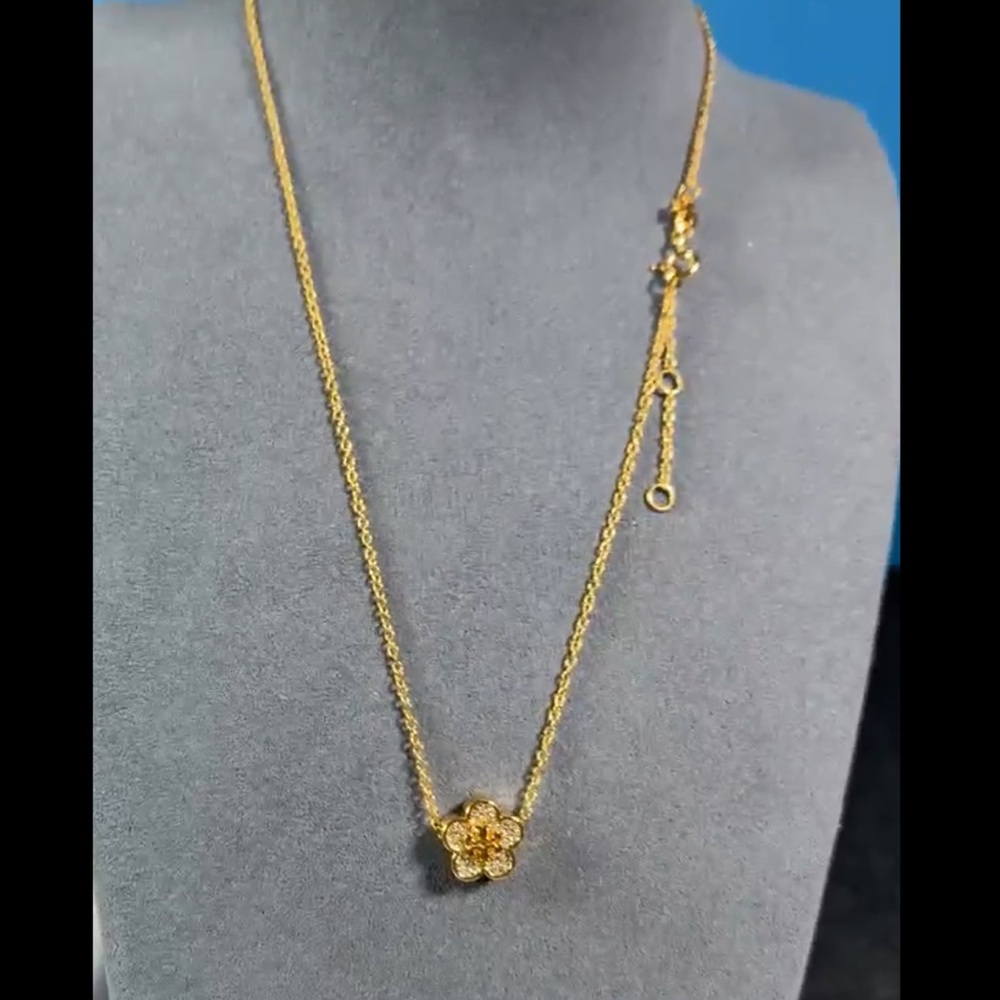 TORY BURCH Kira Flower embellished necklace Gold Chain Necklace NEW $129